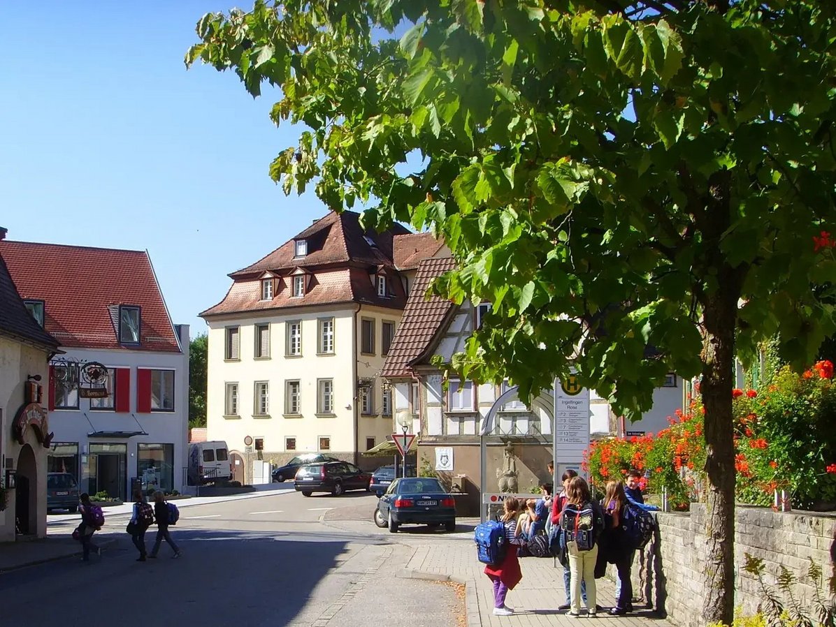 Häuser, Baum und Straße